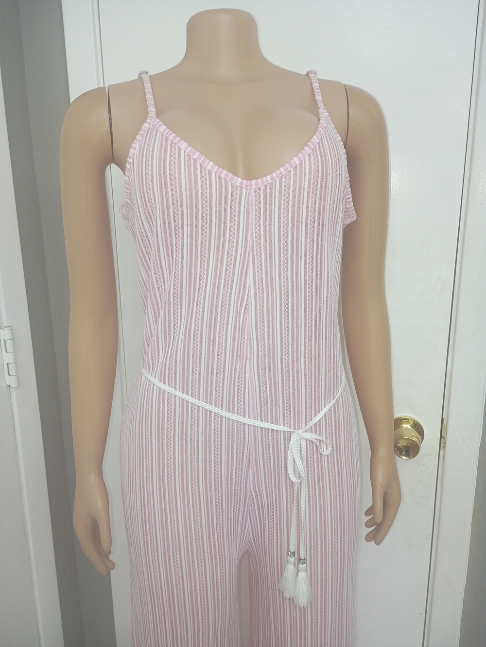 Light Pink Pleated Wide-Leg Jumpsuit with Removable Rope Belt - Picture 5 of 8